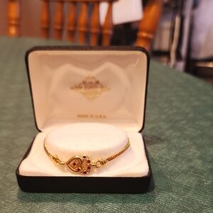 Vintage Red Stone and Gold Toned Heart Bracelet - Jewelry/Accessories